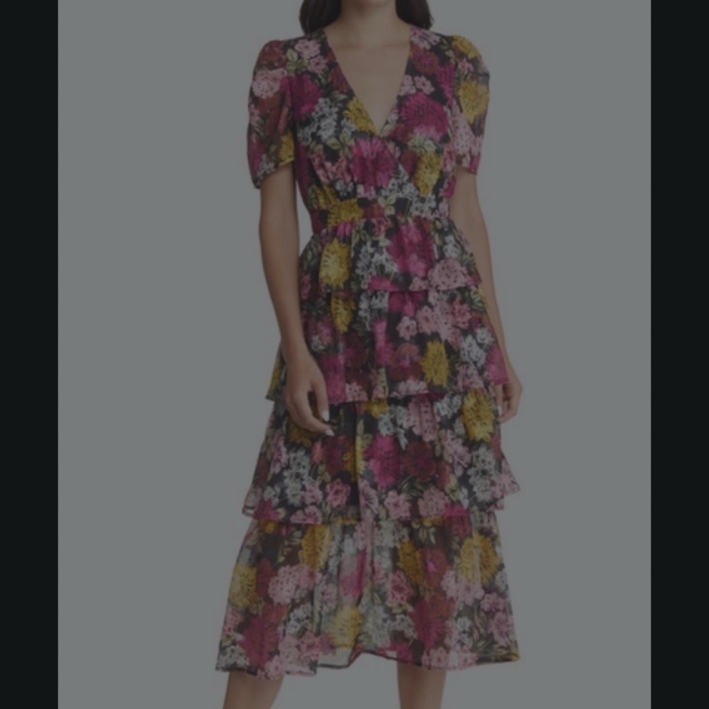 Adelyn Rae Eliza Multicolor Floral Tiered Midi Dress